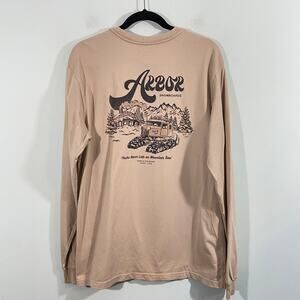 Arbor Collective Men Beige Snowcat Graphics Organic Cotton Long Sleeve Tee Sz L